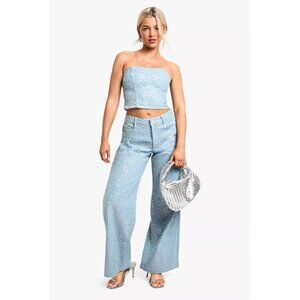 NWT NEW boohoo wide leg sequin jeans size 8 medium